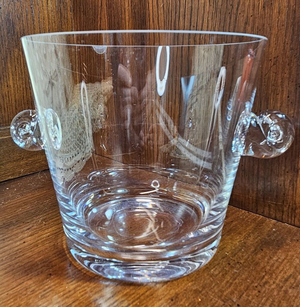 Beautiful Tiffany & Co. Clear Crystal Ice Bucket w/ Scrolled Handles 6.25"